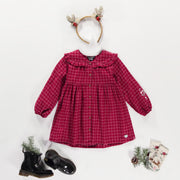 Robe rouge et blanche à carreaux en flanelle brossée, enfant