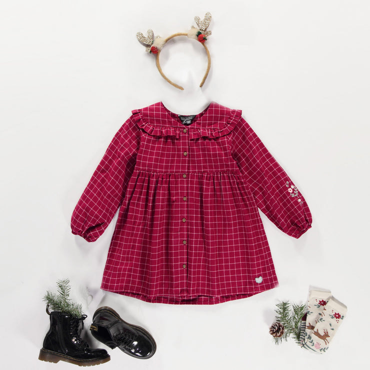 Robe rouge et blanche à carreaux en flanelle brossée, enfant