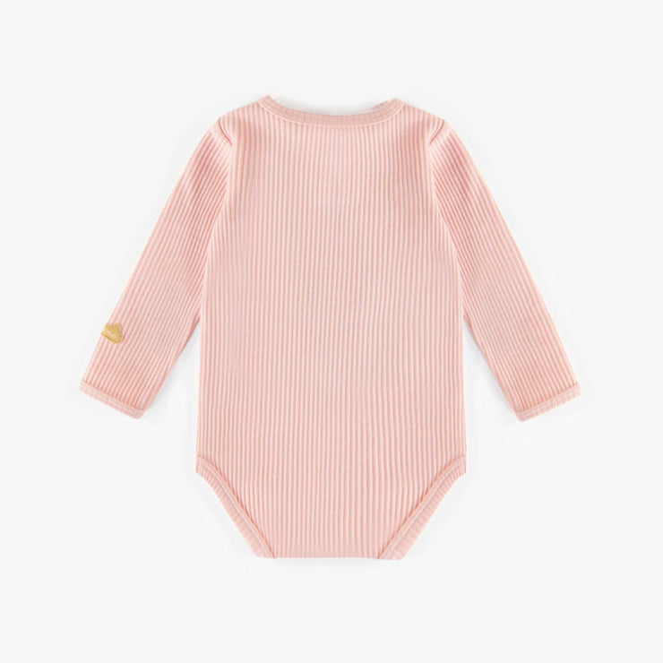Cache-couche rose col henley en coton biologique, naissance  || Pink henley collar bodysuit in organic cotton, newborn