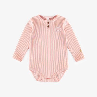 Cache-couche rose col henley en coton biologique, naissance  || Pink henley collar bodysuit in organic cotton, newborn