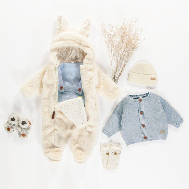 Une pièce crème en peluche synthétique, naissance || Cream one piece in synthetic plush, newborn