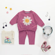 Chandail ample rouge-violet avec marguerite en coton français, bébé || Red-violet sweater with marguerite in french terry, baby