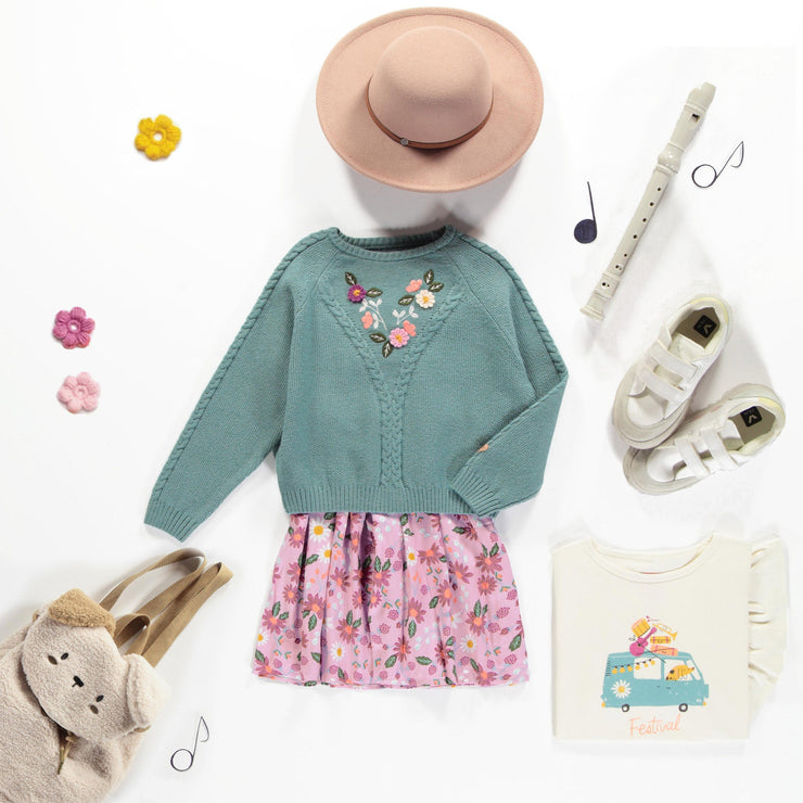 Jupe courte ample lilas fleurie en viscose, enfant || Loose fit floral lilac short skirt in viscose, child