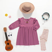 Robe mauve-rose de coupe régulière/évasée à manches longues en jersey crêpé, enfant