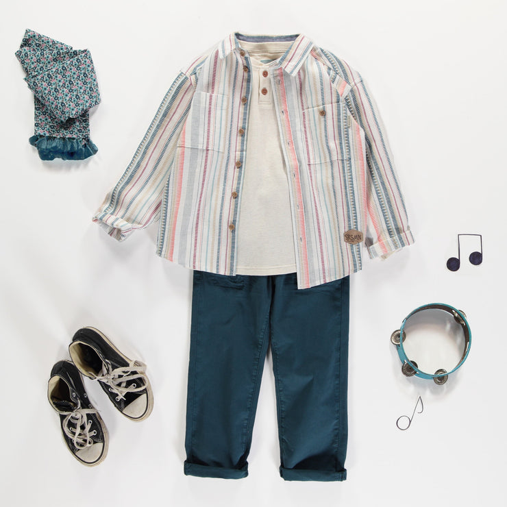 Pantalon bleu coupe ample en denim sergé extensible, enfant || Blue wide fit pants in stretch denim twill, child