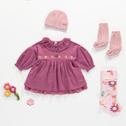 Robe cache-couche à manches longues mauve-rose avec col à volant en jersey crêpé, naissance