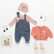 Cache-couche rayé orange et crème en tricot côtelé, naissance || Orange and cream striped bodysuit in rib knit, newborn