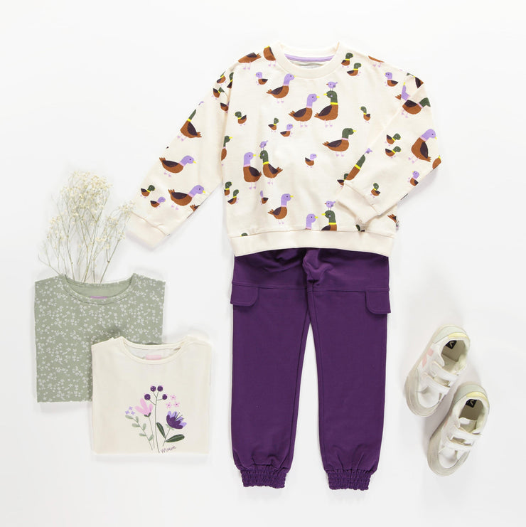Chandail crème à motifs de canards en coton français, enfant || Cream sweater with duck print in French terry, child