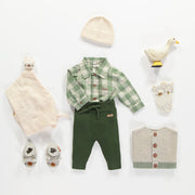 Pantalon vert en tricot style jogging, naissance || Green knitted pants jogger style, newborn