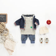 Cardigan en tricot marine-gris effet bas de laine avec capuchon, naissance