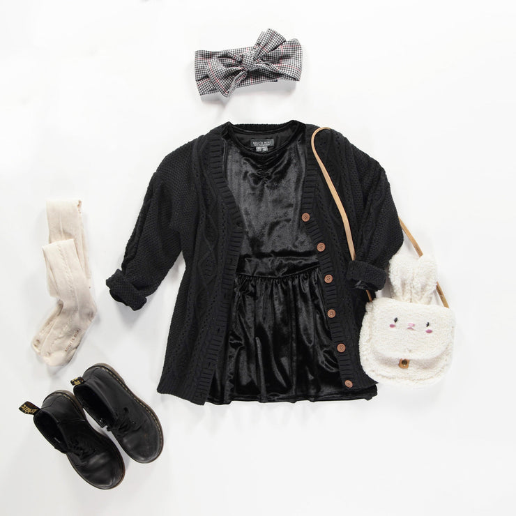 Cardigan en tricot noire à motif tressé en imitation cachemire, enfant