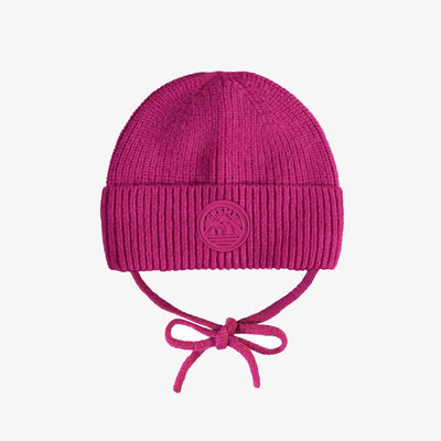 Tuque en tricot rose fuchsia avec cordons, bébé