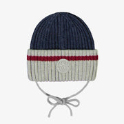 Tuque de maille marine-gris effet bas de laine, bébé || Navy grey knit toque with wool socks effect, baby