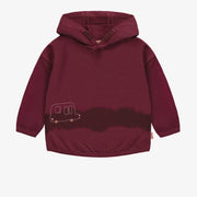 Chandail à capuchon et manches longues bourgogne en coton français, bébé || Burgundy hoodie in french terry, baby