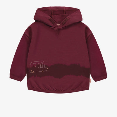 Chandail à capuchon et manches longues bourgogne en coton français, bébé || Burgundy hoodie in french terry, baby