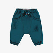 Pantalon bleu coupe ample en denim sergé extensible, bébé || Blue wide fit pants in stretch denim twill, baby