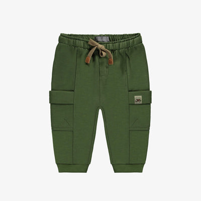 Pantalon coupe décontractée vert avec poches cargo en coton français, bébé || Relaxed fit green pants with cargo pockets in French terry, baby