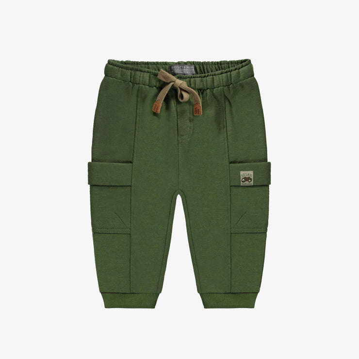 Pantalon coupe décontractée vert avec poches cargo en coton français, bébé || Relaxed fit green pants with cargo pockets in French terry, baby