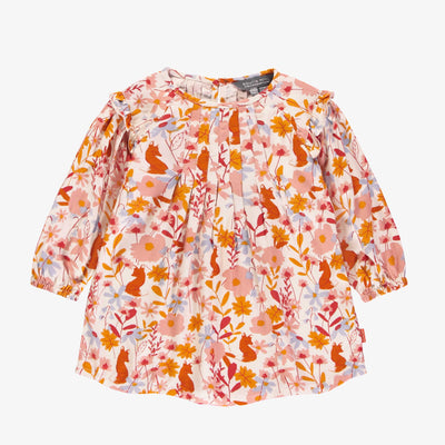 Robe crème fleuri à manches longues en viscose, bébé || Cream floral dress with long sleeves in viscose, baby