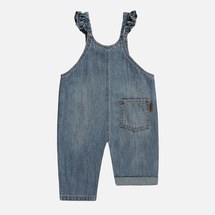 Salopette ample à jambe droite avec volants en denim bleu foncé, bébé