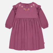 Robe mauve-rose de coupe régulière/évasée à manches ¾ en jersey crêpé, enfant || Regular/flared fit purple-pink ¾ sleeved dress in crinkle jersey, child