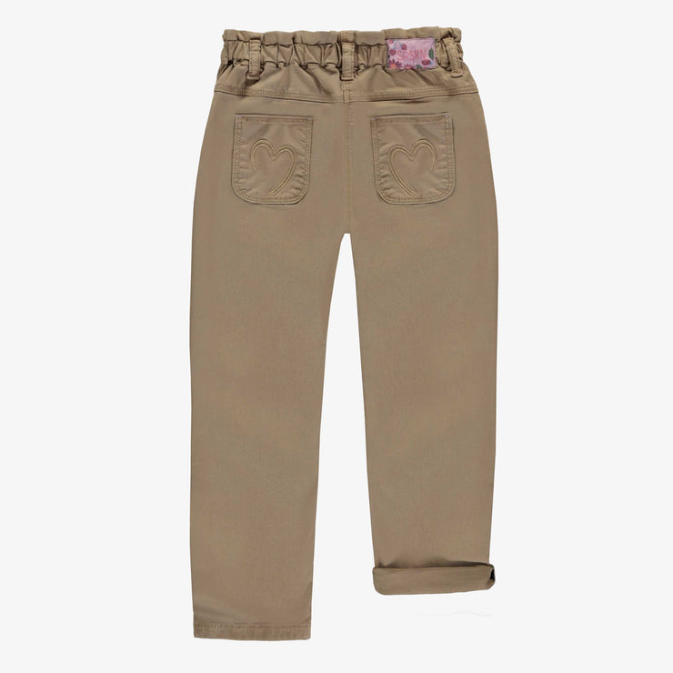 Pantalon de coupe ample avec taille froncée en denim sergé coloré sable, enfant || Wide fit pants with a paperbag waist in sand colored twill denim, child