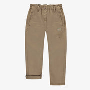 Pantalon de coupe ample avec taille froncée en denim sergé coloré sable, enfant || Wide fit pants with a paperbag waist in sand colored twill denim, child