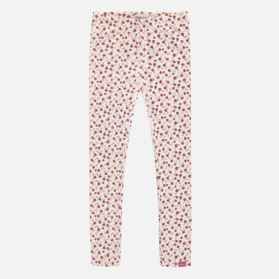 Legging crème et mauve fleuri en jersey extensible, enfant || Cream and purple flowered legging in stretch jersey, child