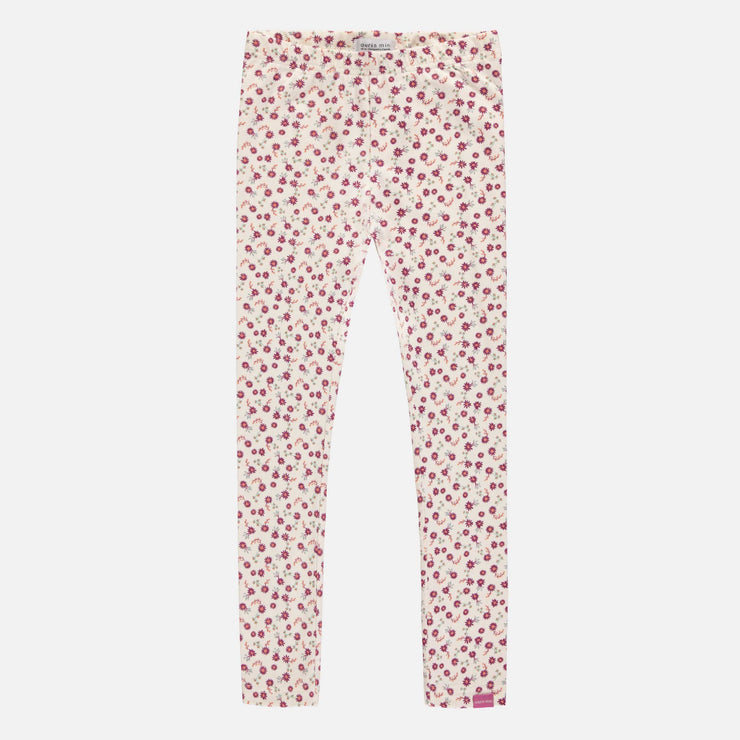Legging crème et mauve fleuri en jersey extensible, enfant || Cream and purple flowered legging in stretch jersey, child