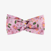 Bandeau lilas fleuri avec croisé en viscose, enfant || Floral lilac twisted headband in viscose, child
