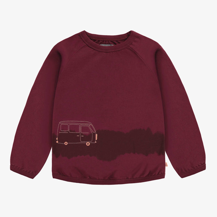 Chandail à manches longues bourgogne en coton français, enfant || Burgundy sweater in french terry, child