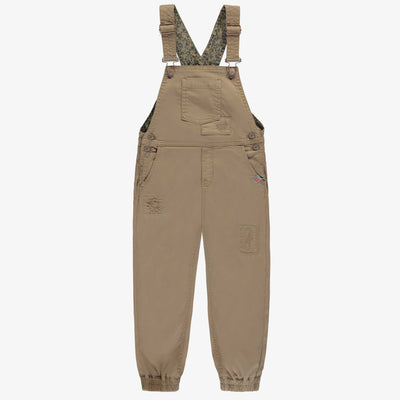 Salopette coupe décontractée sable en twill extensible, enfant || Sand casual overalls in stretch twill, child