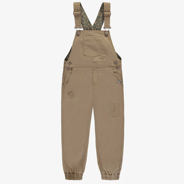 Salopette coupe décontractée sable en twill extensible, enfant || Sand casual overalls in stretch twill, child