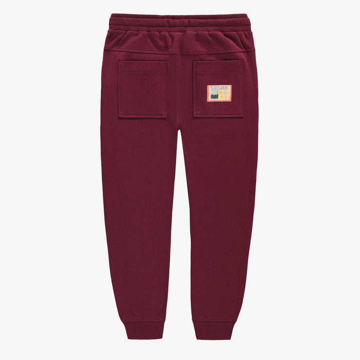 Pantalon bourgogne coupe décontractée en coton français, enfant || Burgundy pants relaxed fit in French terry, child