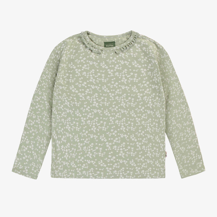 T-shirt à manches longues de coupe décontractée vert sauge fleuri en jersey, enfant