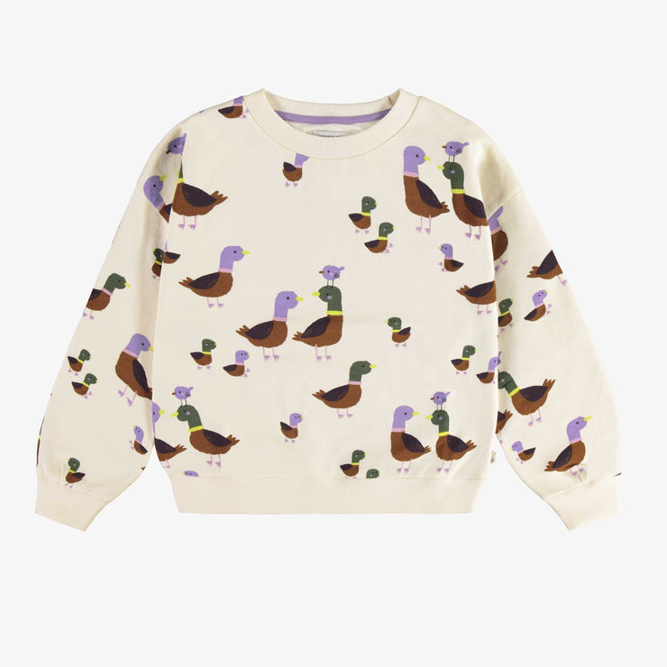 Chandail crème à motif de canard en coton français, enfant || Cream sweater with duck print in French terry, child