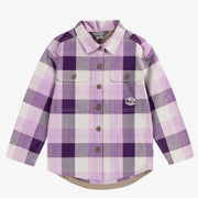 Surchemise mauve à carreaux en flanelle épaisse, enfant || Plaid purple shirt in flannel, child