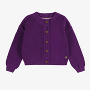 Veste de maille mauve de coupe décontractée à manches amples, enfant || Relaxed fit purple knitted vest with loose sleeves, child