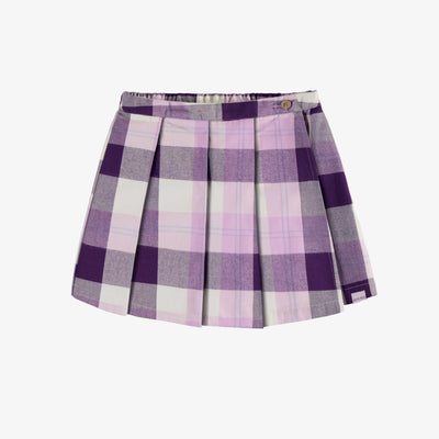 Jupe short à plis mauve à carreaux en flanelle, enfant || Plaid purple pleated short skirt in flannel, child