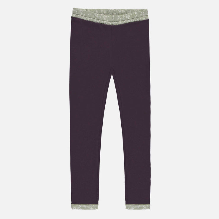 Legging réversible prune et vert fleuri en jersey extensible, enfant || Reversible striped navy and cream legging in stretch jersey, child