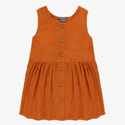 Robe chasuble à bretelles larges orange brûlé en corduroy, enfant || Burnt orange corduroy jumper dress with large straps, child