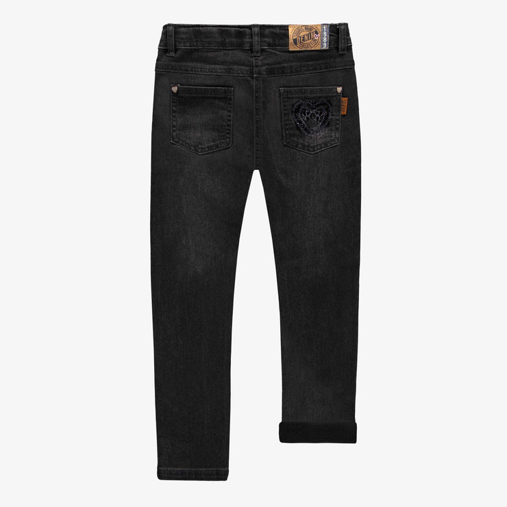 Pantalon en denim noir de coupe étroite avec broderies, enfant