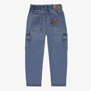 Pantalon coupe ample en denim extensible, bleu pâle, enfant || Wide fit stretch denim pants, light blue, child