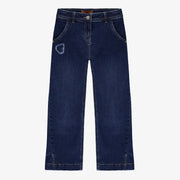 Pantalon denim à jambe large avec fentes, bleu foncé, enfant