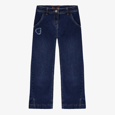 Pantalon denim à jambe large avec fentes, bleu foncé, enfant