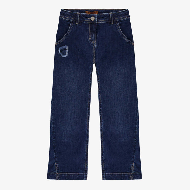 Pantalon denim à jambe large avec fentes, bleu foncé, enfant