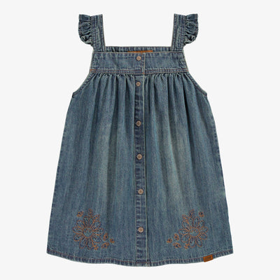 Robe chasuble en denim, bleu moyen, enfant || Denim jumper dress, medium blue, enfant