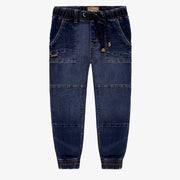 Pantalon coupe décontractée en denim léger, bleu foncé, enfant || Pants in relaxed fit in light denim, dark blue, child