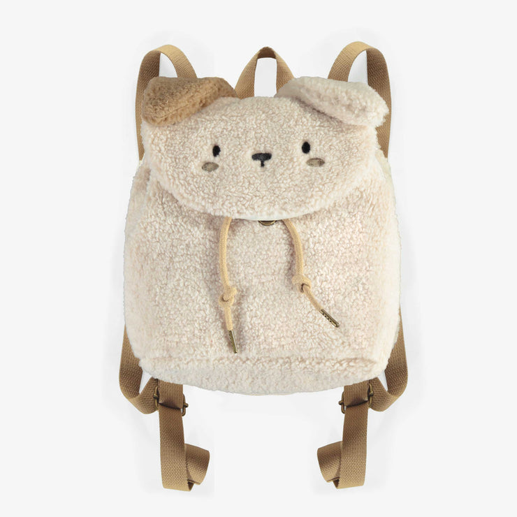 Sac à dos de chien crème en sherpa, enfant || Dog shaped cream backpack in sherpa, child