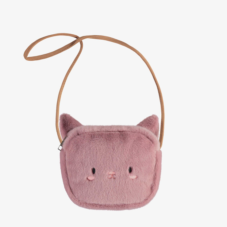 Sac portefeuille chat rose en fausse fourrure, enfant || Pink cat faux fur wallet bag, child